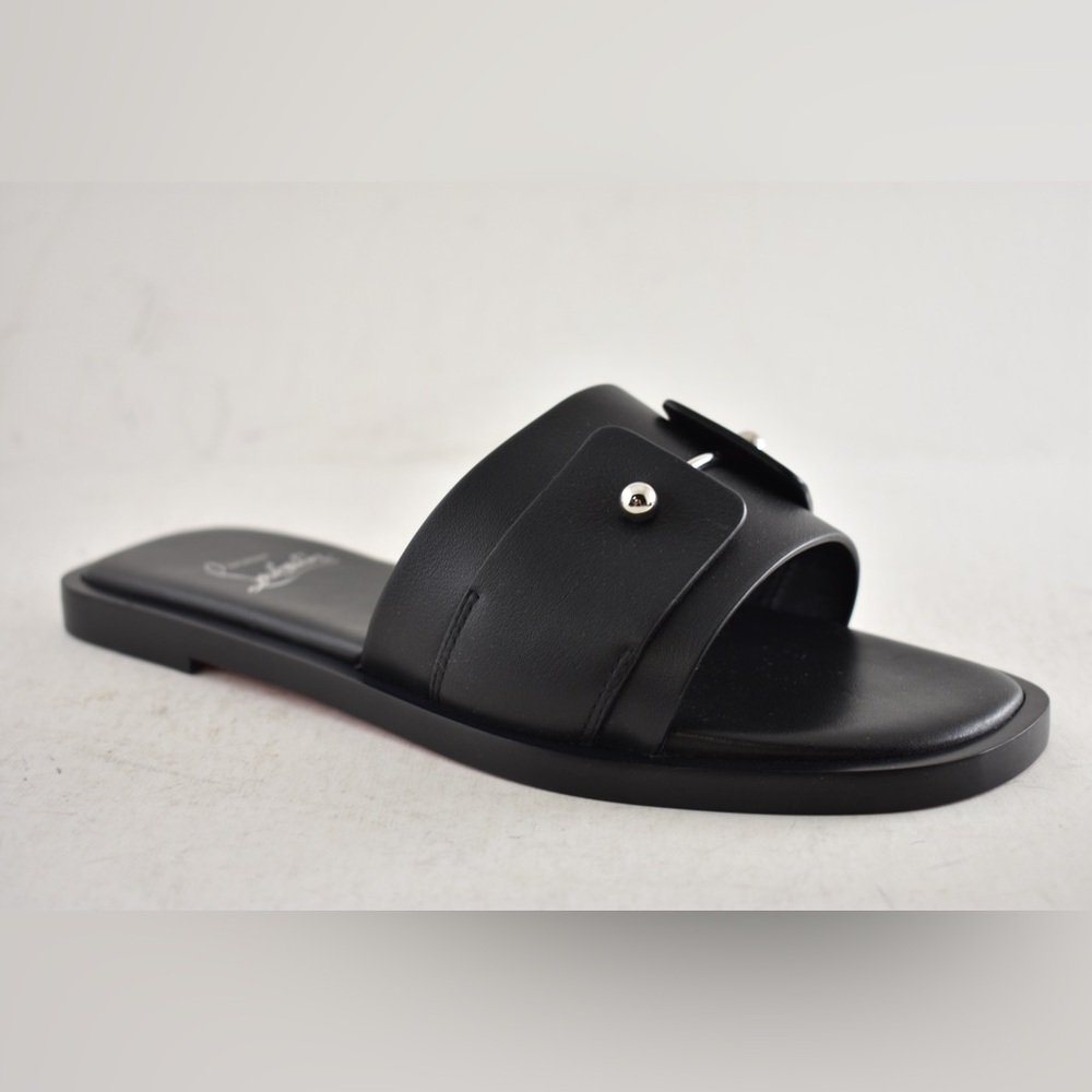 Christian Louboutin Chambelimule Donna Flat Black Calf Leather Slide Sandal 35 - Picture 6 of 15